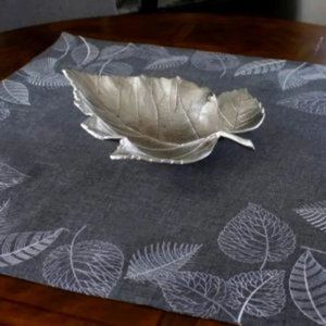 Silver Leaves Charcoal Tablecloth (36x36 in. Square), NEW